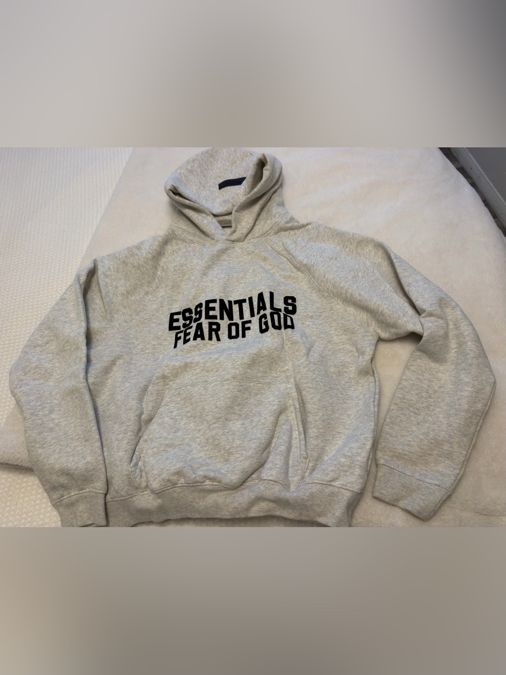 Essentials Fear of God Light Gray Pullover Hoodie with Black Logo